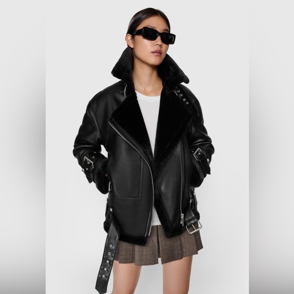 New Rebecca Minkoff size LUnisex Vegan Shearling Oversized Moto Jacket